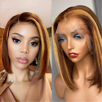 Cheap P4/27 Ombre Hair Lace Wigs For Women,Highlight Brazilian Raw Human Hair Transparent T Shape Lace Front Wig With Baby Hair
