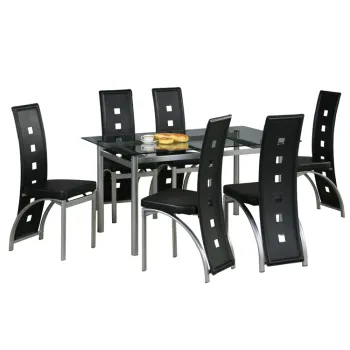 Modern Luxury Furniture: Custom Designed Black Rectangular Mirror Dinner Table with Tempered Glass and 6 Chairs