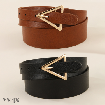 Stylish Leather Belt Featuring Geometric Metal Buckles