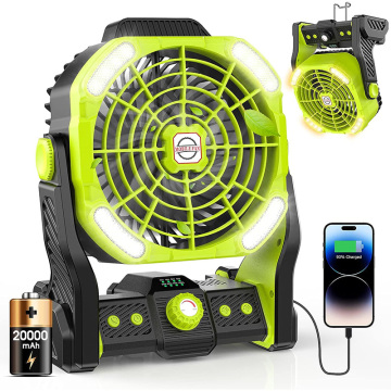 Ventilateur de camping rechargeable avec lampe et la fonction de brume