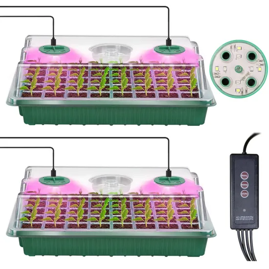 Seed Starter Kit: 2 Pack of 3 Color LED Grow Lights with 40 Cells for Plant Germination and Growth