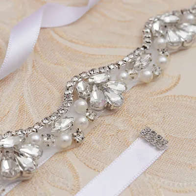 Wholesale Shiny Wedding Dress Belts with Crystal Rhinestone Trim