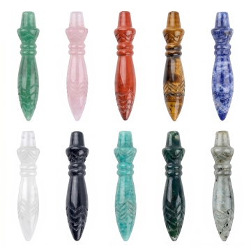 60mm Natural Crystal Craved Scepter Point Dowsing Pendulum Gemstone Carving Scepter Chakra Healing Ornament