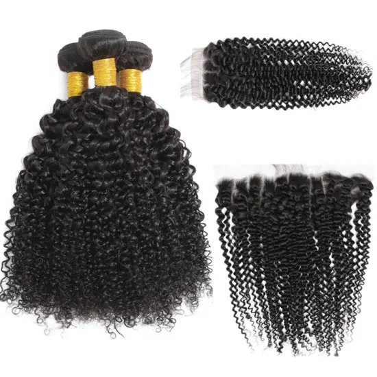 Virgin Hair Cuticle Aligned Hair Kinky Curly Bundles And Frontal