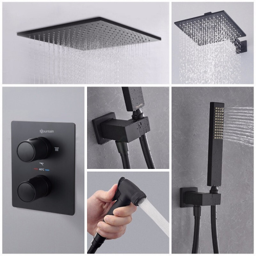 Luxury matte black chrom 3-function bathroom shower set