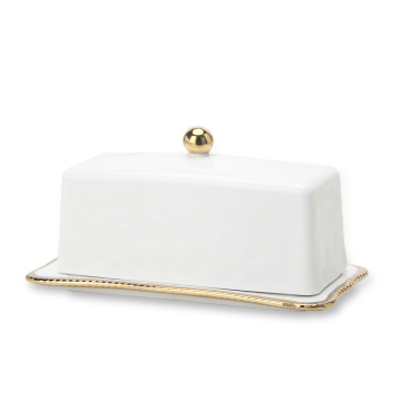 RNY001 7.7 Inch Porcelain Dessert Plates with Lids - Gold Beads, Party Tableware & Decorations
