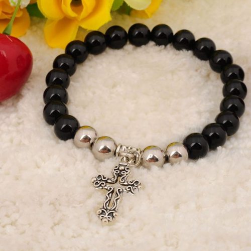 Natural Black Onyx Bracelet Gemstone jewelry alloy pendants