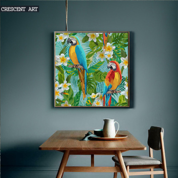 Canvas Oil Painting of Parrot and Gadenia