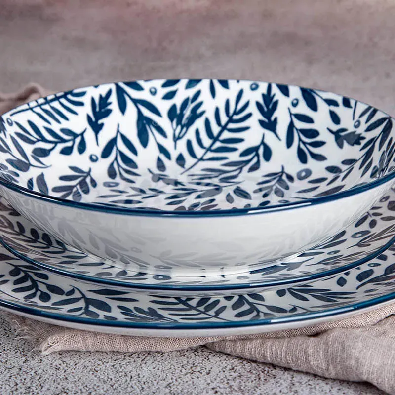 Best Selling High Quality Wholesale Durable Sustainable Customized Natural Plant Indigo Printing China Ceramic Dinnerware Porcelain Tableware Dinner Set