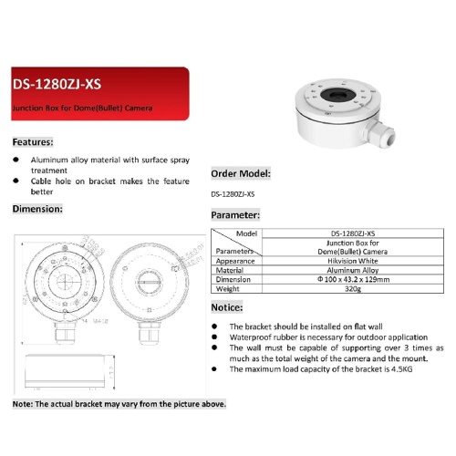 DS-1280ZJ-XS Junction Box für Mini-Augapfelkameras