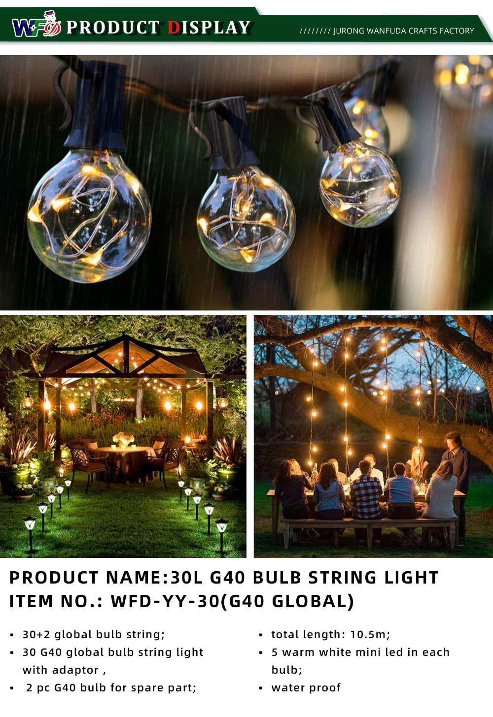 4-30L G40 BULB STRING LIGHT ITEM NO WFD-YY-30 G40 GLOBAL -x