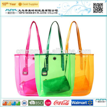 Transparent pvc Tote bag/clear lastic bags/pvc beach bags