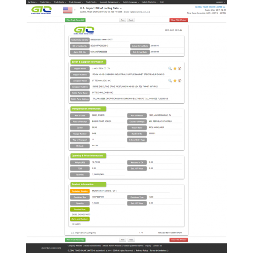 US company import Engines parts from korea suppliers