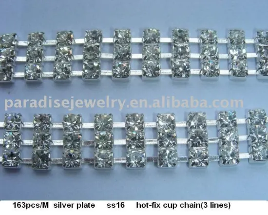 ss16 3 rows hot-fix rhinestone Cup Chain