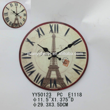 paris tower round metal wall clock, hang clock