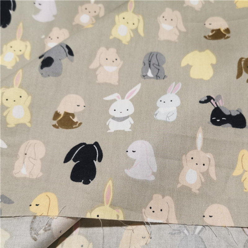 Coffee Bottom Rabbit Polka Dot Cotton Twill Fabric Cotton Printing Cartoon Children's Overalls Bedding Quilt Fabric