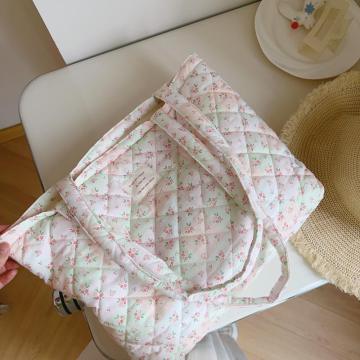 旅行用花柄キルティングトートコットンショルダーバッグ
