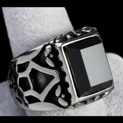 Black Onyx spar Obsidian gemstone ring