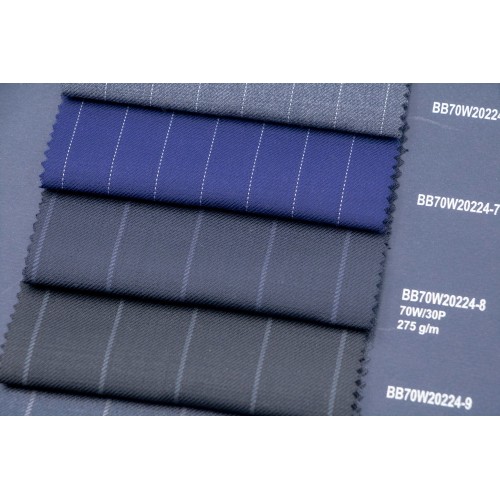 Blue Pinstripe Machine Washable Wool Fabric