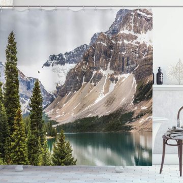 Landscape Shower Curtain Alberta Rocks with Ranges Composed of Shale Limestone Hill Places Photograph Print Bathroom Decor Set