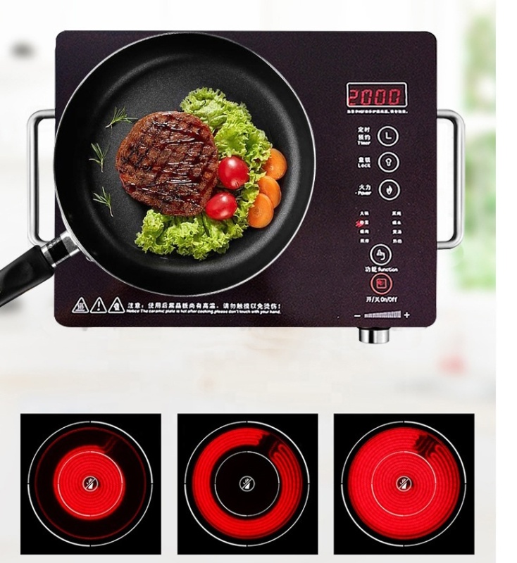 Wood Grain Design Touch Control 4400W Full Microcrystalline Glass Plate Electric Infrared Cooker Induction Cooker
