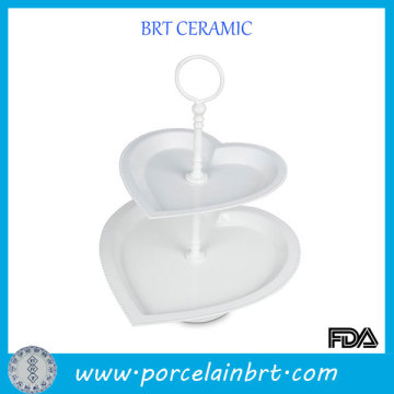 Heart-shaped 2 tier white wedding cake stand