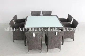 Modern Furniture Pe Wicker Dining Furniture Square Table And Chair 9pcs 