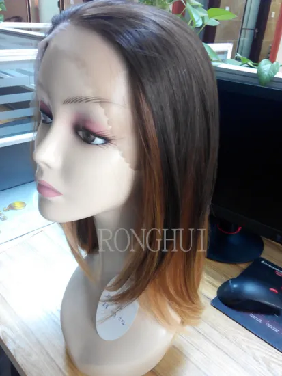 Mixed ombre color silky straight 12 inch lace front natural hair wig