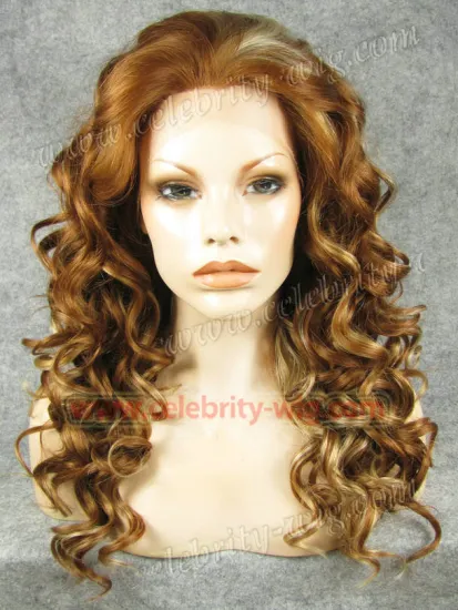 Medium Length Curly Blonde Highlighted Synthetic Lace Front Wig