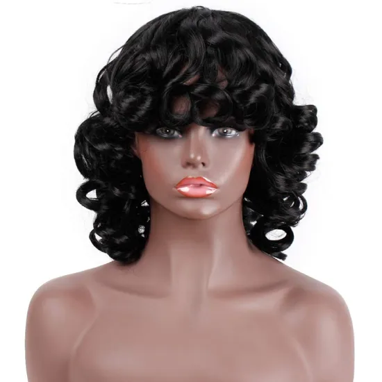 Vigorous Hot Selling Super Curl With Bangs Shoulder Length Heat Resistant Fiber Bob Cosplay For Black Women Synthetic Hair Wigs