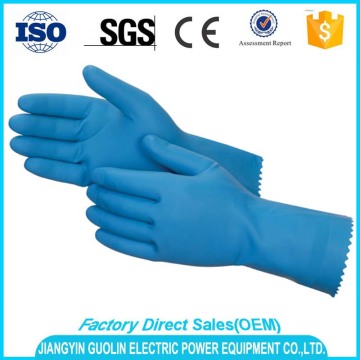 disposable blue long household latex gloves with en388