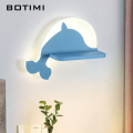 BOTIMI Cartoon LED Wall Lamp With Shelf For Kids' Bedroom Green Boys' Room Blue Green Bedside Lights Girls' Pink Wall Sconce