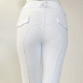 Premiumgrå vita damer Equestrian Leggings for Pocket