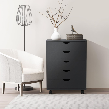 Black MDF Wood 7 Drawer Wide Kitchen Chest of Drawers with Factory Price