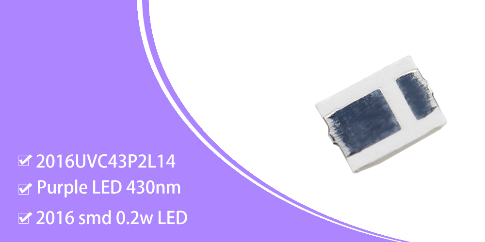 2016UVC43P2L14 High Bright Violet 430nm SMD LED 2016 0.2W