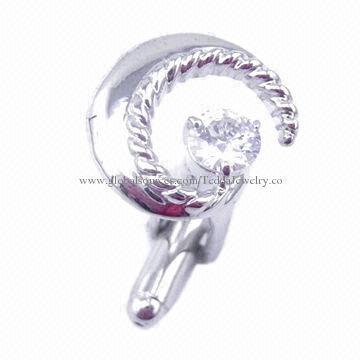 Sterling Silver Cufflinks, Made of Brass and Cubic Zirconia, 60pcs MOQ, OEM and ODM Orders Welcomed