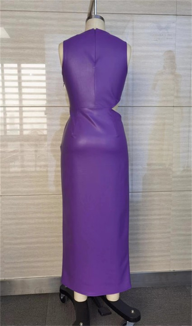 Sleeveless Sexy Slim Split Purple Pu Dress