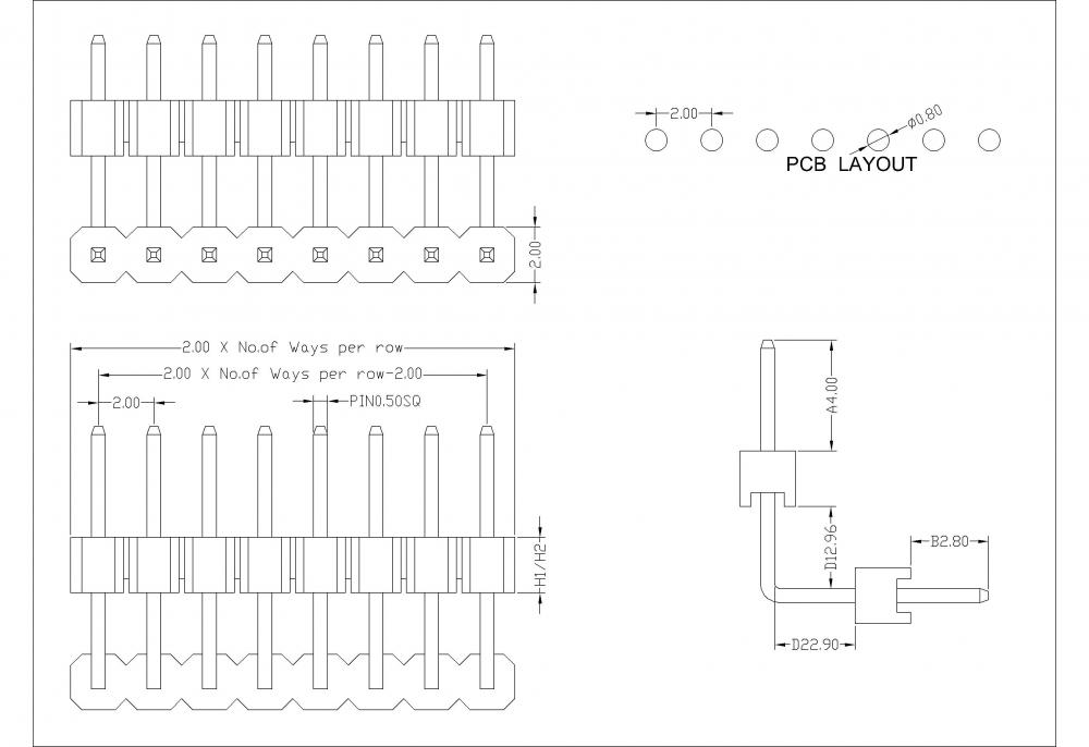 ​2.0 mm Pin Header Single Row Double Plastic Through Hole Right Angle