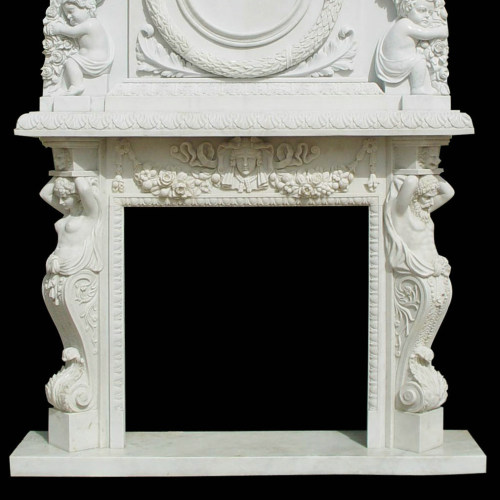 Hand-Carved White Marble Mantel Ornate Décor