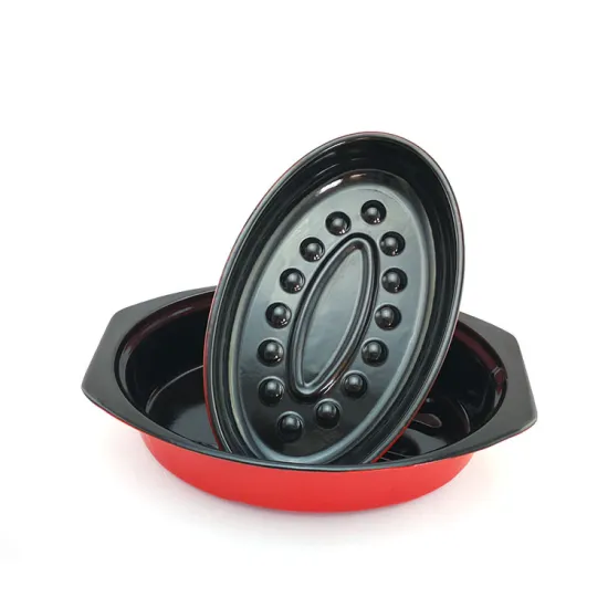 Black Non-Stick Covered Oval Roasting Pan oval Grilled chicken dish turkey roaster pan