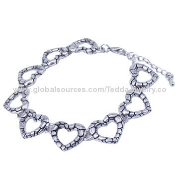 Fashion heart-shaped bracelets, made of alloy, small orders are welcome