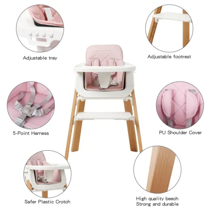 Factory Direct Safety Wood Baby Dining Chair - Wooden Baby High Chair