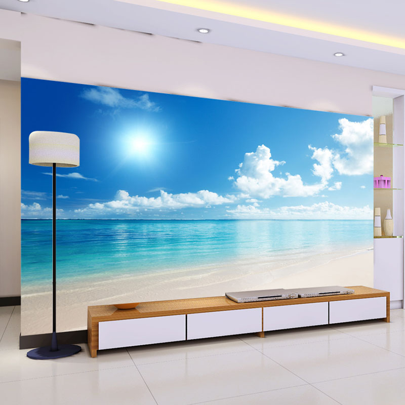 Custom Mural Wallpaper 3D Ocean View Blue Sky And Clouds Beach Living Room Bedroom Wall Covering Wallpaper Papel De Parede 3D