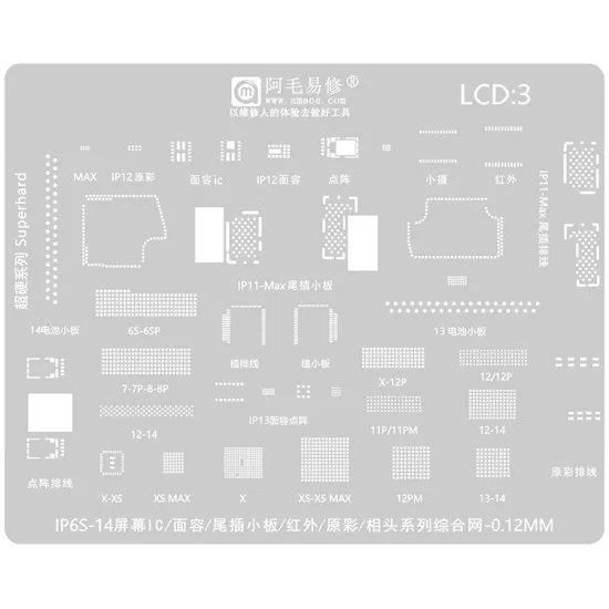 Wi-Fi/Baseband/LCD/Face/Charger Connector/Infrared/True Tone/Camera Reballing Stencil for iPhone" 

However, to make it more concise and SEO-friendly, you might consider:

"iPhone Wi-Fi/LCD/Connector/Camera Reballing Stencil