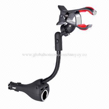Universal slip car holder with a cigar socket and dual USB ports