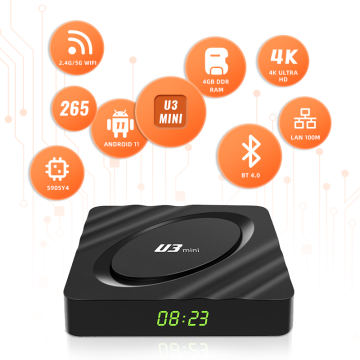 Οικονομικά αποδοτικό 4K HDR Smart Set-Top Box U3 Quad-πυρήνα με 4GB RAM και αποθήκευση 32GB, με βάση το Android 11-Κατασκευαστής της Κίνας