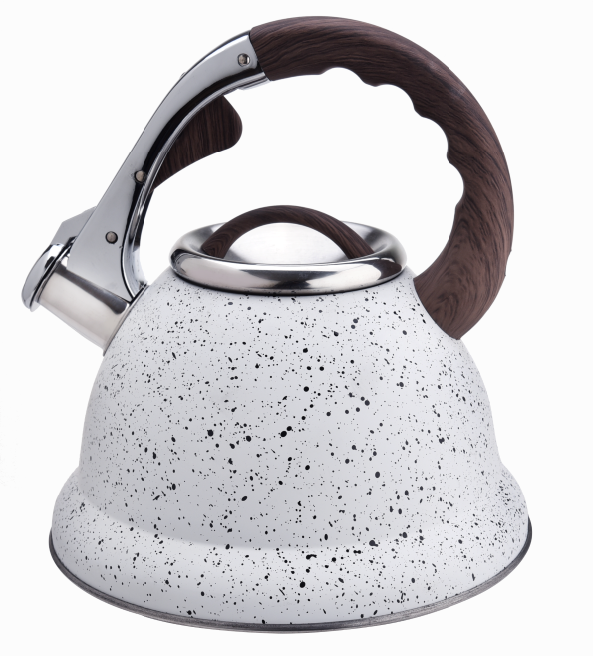 White marble whistling stovetop tea pot kettle