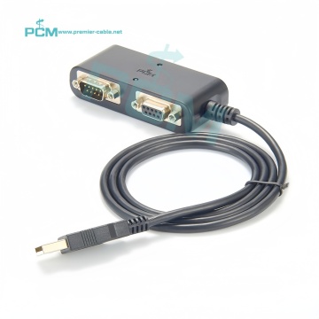 USB2.0 RS232 Serial Communication Dual Port Converter Cable with DB9 Male and Female Connectors