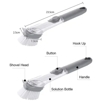Automatic Kitchen Brush Dispenser with Hydraul System: Long Handle, Dishwashing Sponge, and Cleaner for Efficient Dishwashing