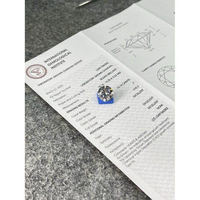 13.14CT F VVS2 Round Igi Lab Diamond
